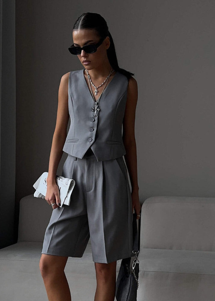 White Lightweight Tailored Vest And Bermuda Shorts