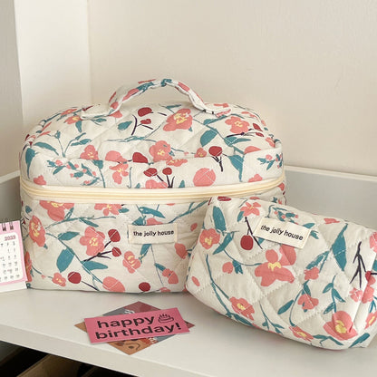 Flower Color Block Padded Make Up Bag