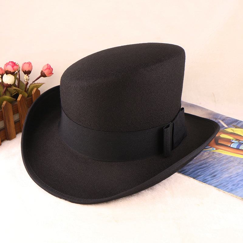 Fashionable Wool Felt Bowler Hat with Bow Decoration