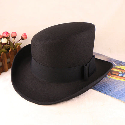 Fashionable Wool Felt Bowler Hat with Bow Decoration