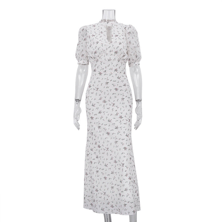 Elegant Floral Midi Dress With Hollow Out Design