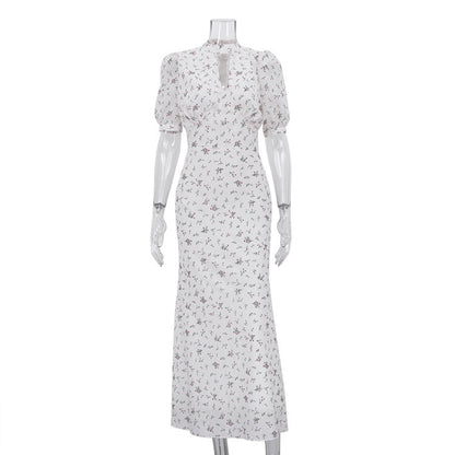 Elegant Floral Midi Dress With Hollow Out Design