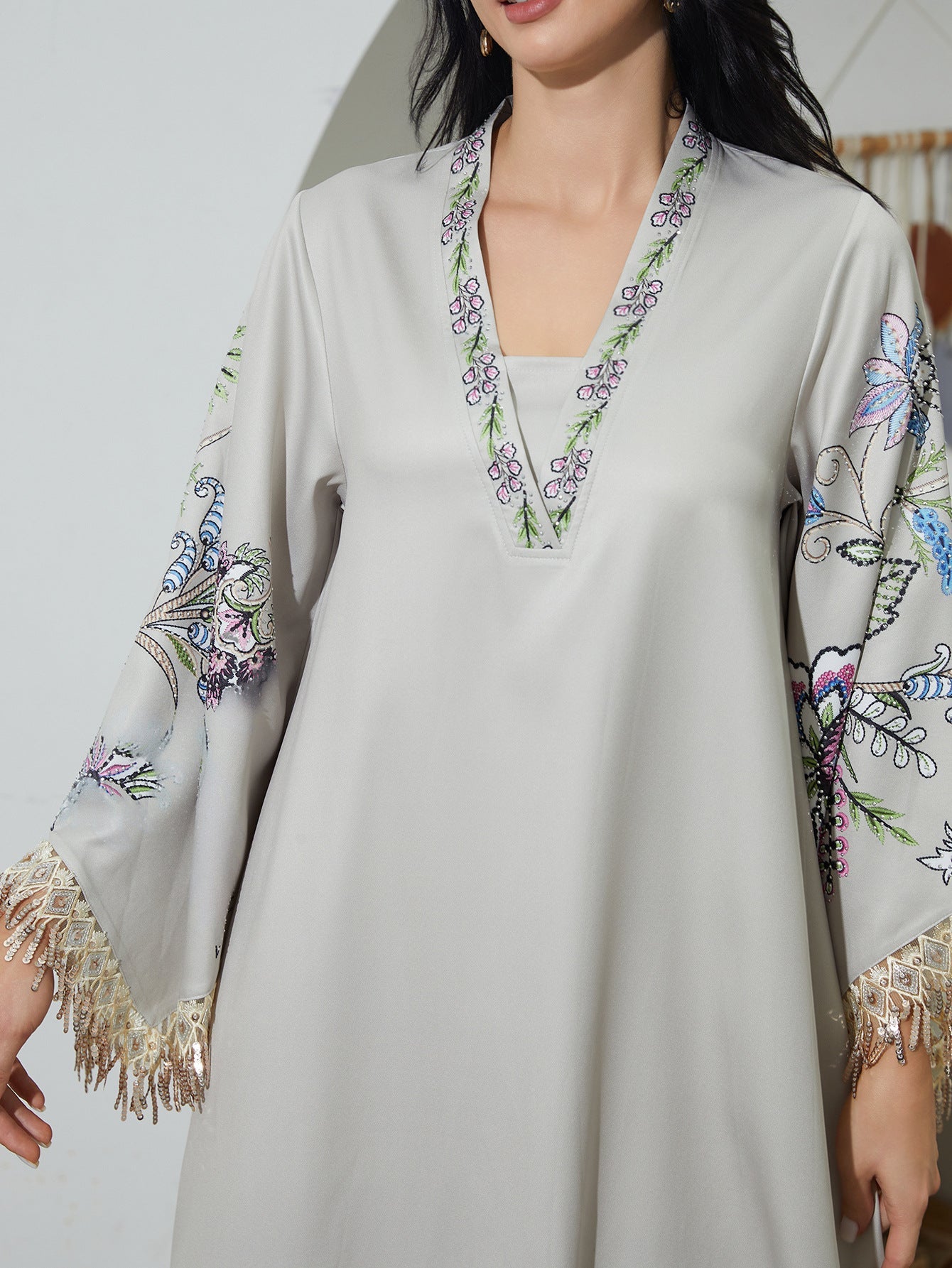Arabic Printed Tassel Long Dress For Women