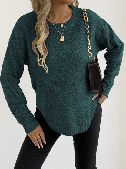 Women'S Casual Pullover Sweater Textured Fleece Round Neck