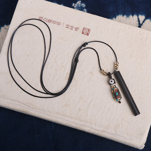 Ethnic Nepalese Ebony Letter Necklace Peace Brand Retro Simple Sweater Chain Costume Accessories Long Necklace