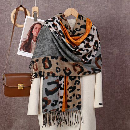 Sscarvii - Leopard Patchwork Tassel Winter Scarf