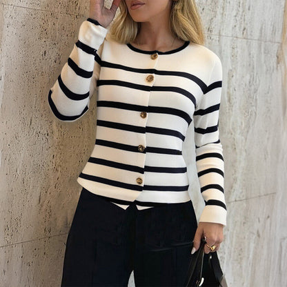 Elegant Striped Long Sleeve Vest For Women