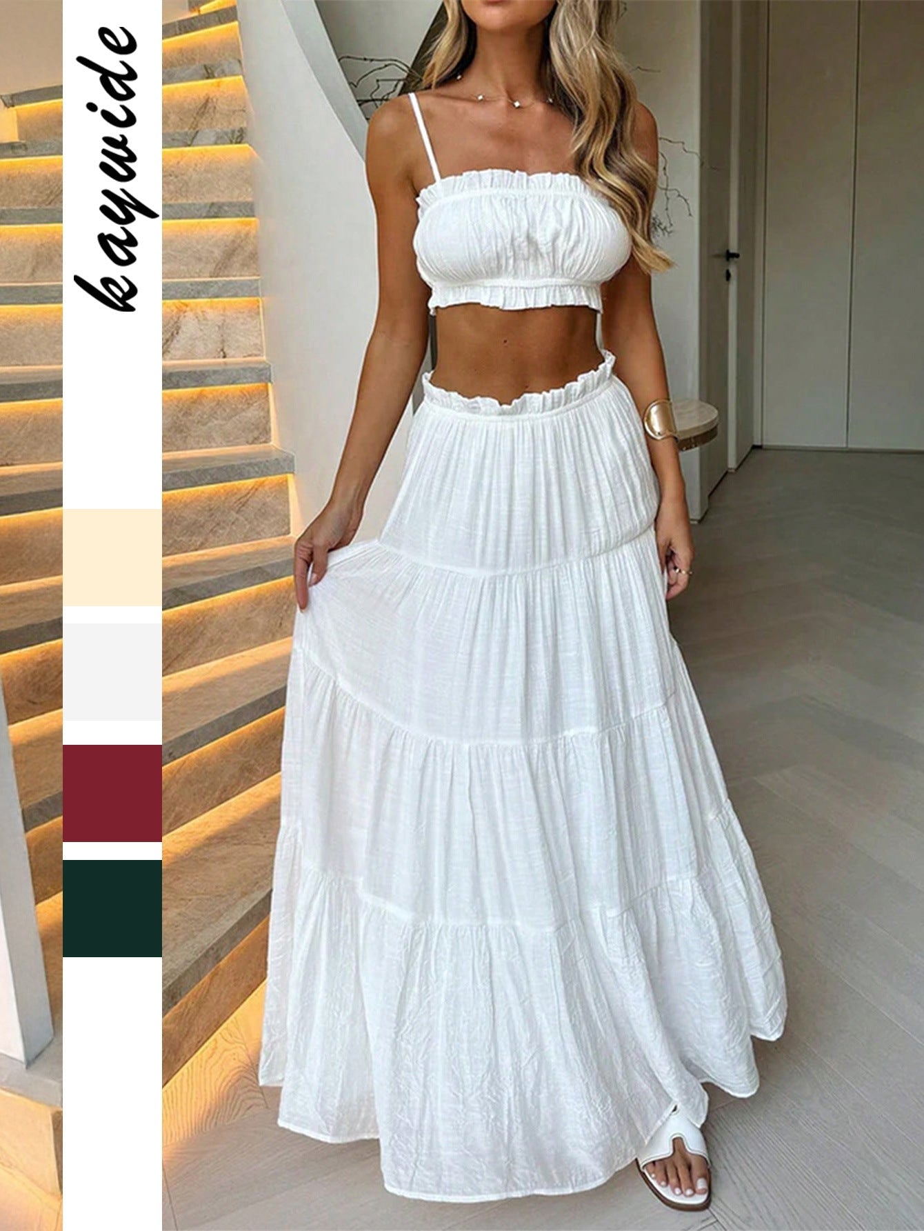 Casual Two-Piece Dress Set with Sleeveless Top and Long Skirt
