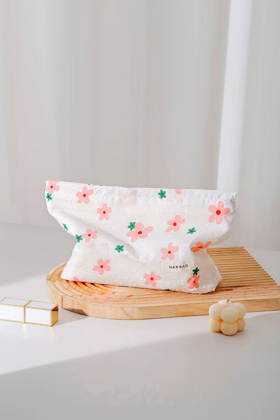 Elegant Floral Print Travel Cosmetic Pouch