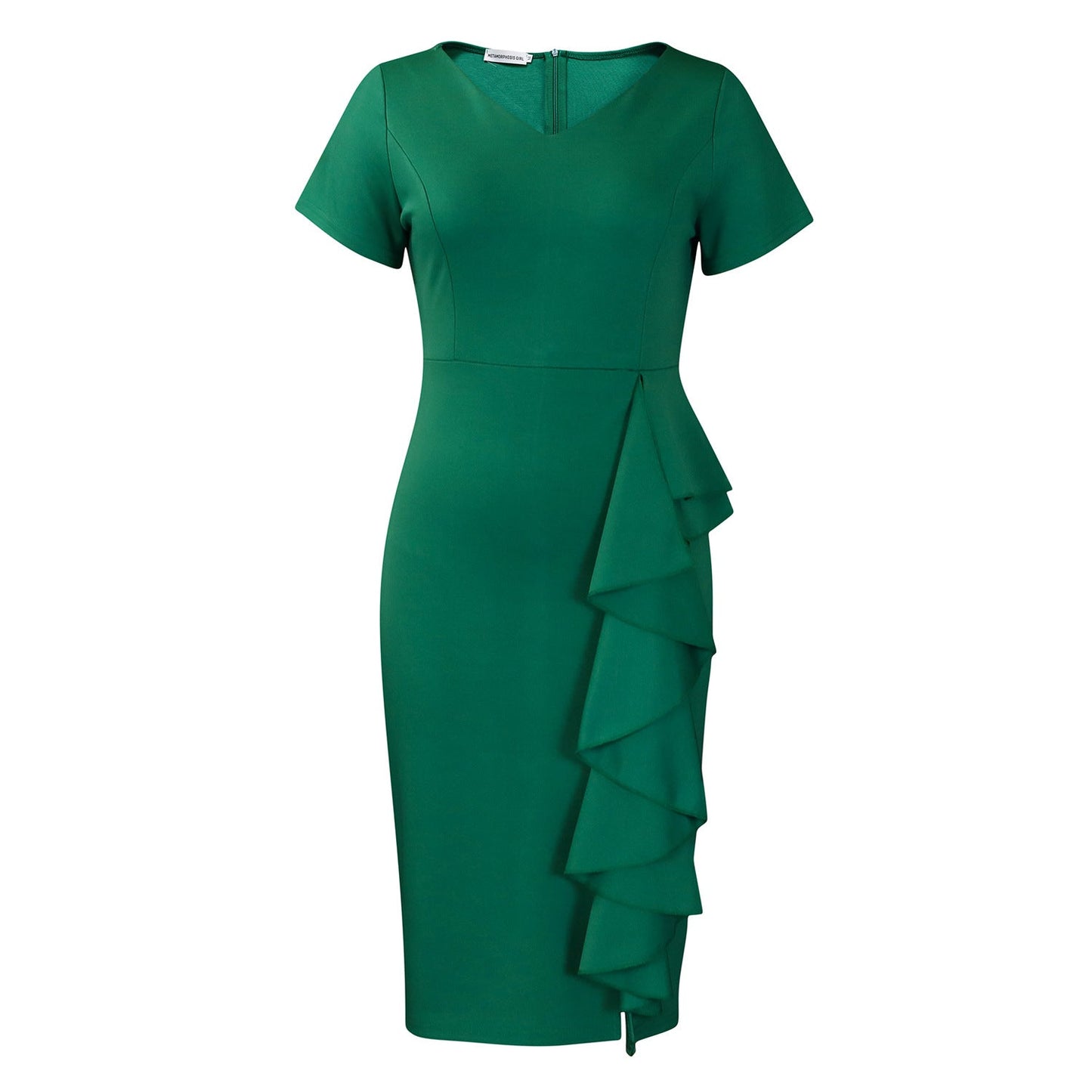Elegant Solid Color Bodycon Dress With Ruffle Hem