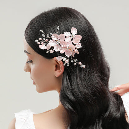Bridal Pearl and Crystal Hair Clip with Shell Petals