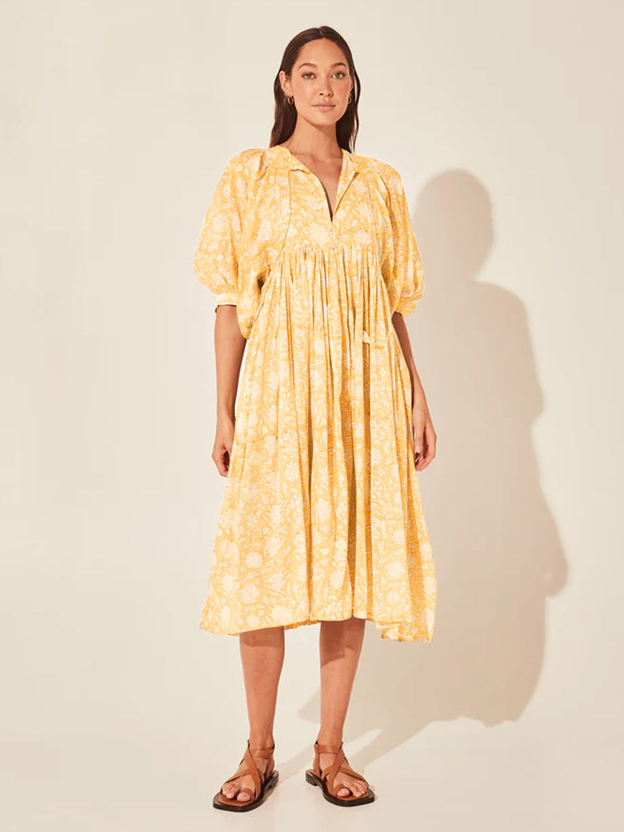 Vintage Floral Maxi Dress Relaxed Casual Style