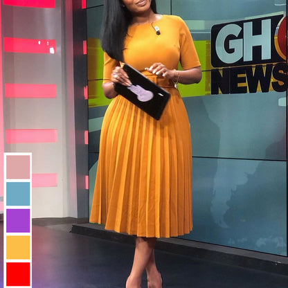 High Waist Pleated A-Line Dress Elegant Urban Style