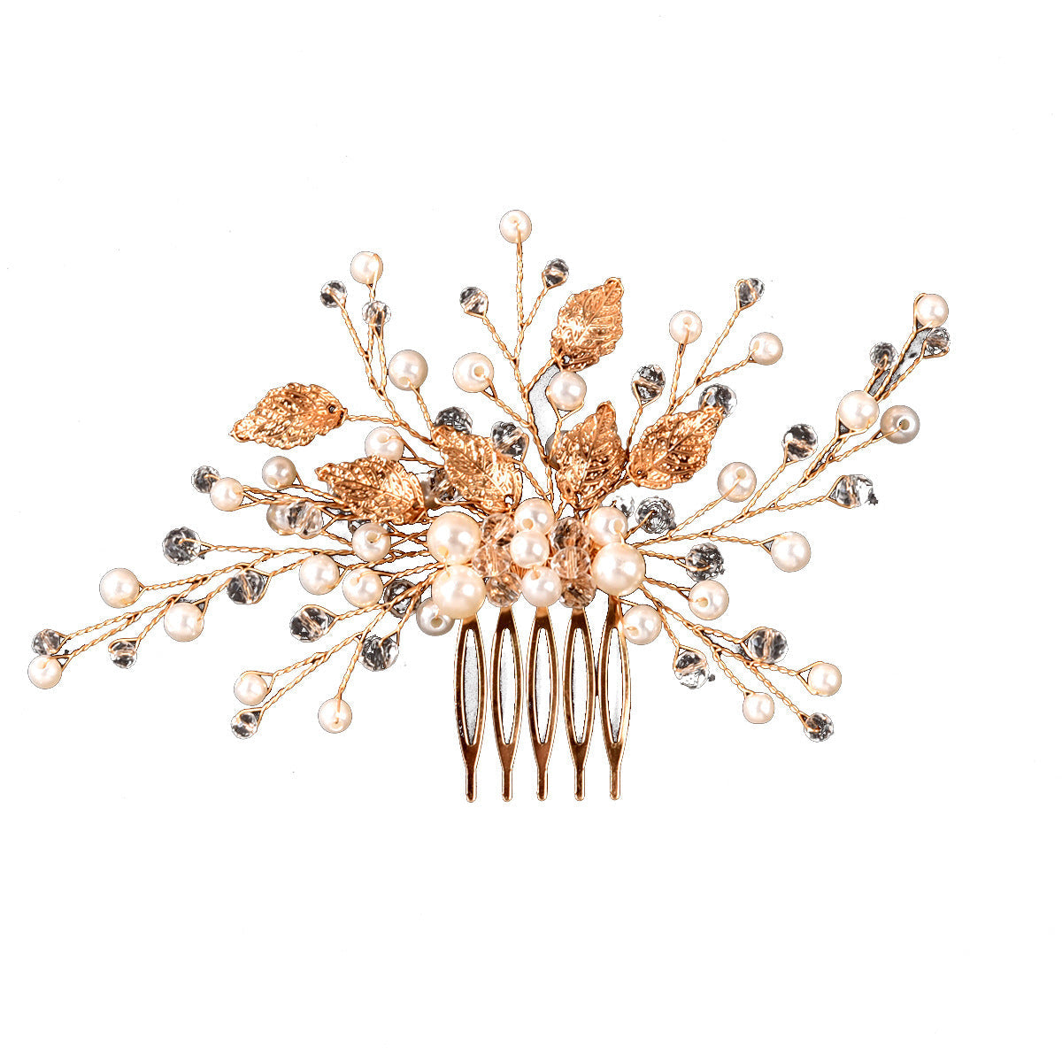 Gold Leaf Crystal Bridal Hair Comb Elegant Headpiece