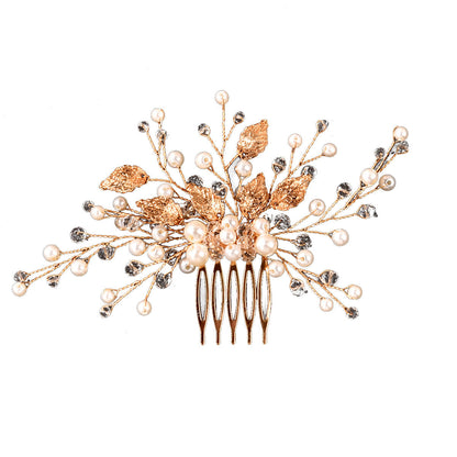 Gold Leaf Crystal Bridal Hair Comb Elegant Headpiece