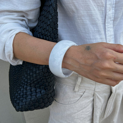 Bold Dyed Blue Acrylic Chunky Bracelet Stylish Round Sequin Bangle