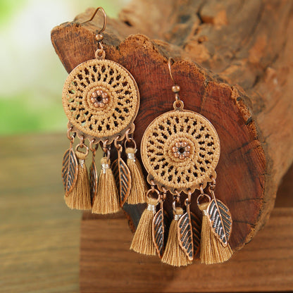 Bohemian Handmade Woven Tassel Earrings Trendy Versatile Jewelry