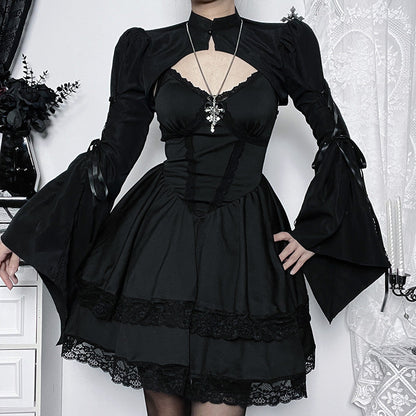 Trendy Short Sleeve Tie Front Top with Flare Sleeves