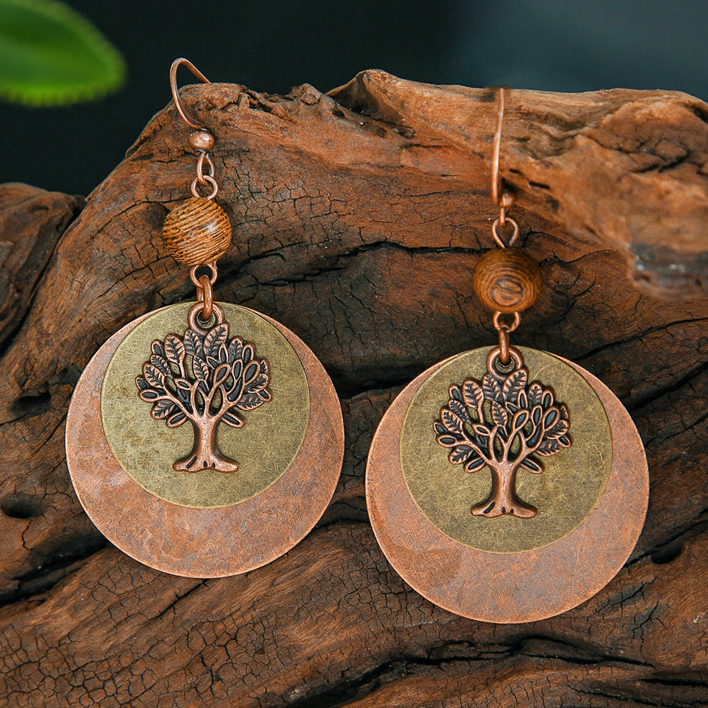 Trendy Bohemian Double Layer Round Disc Earrings