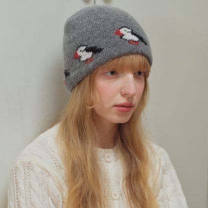 Knitted Bird Pattern Wool Beanie for Women