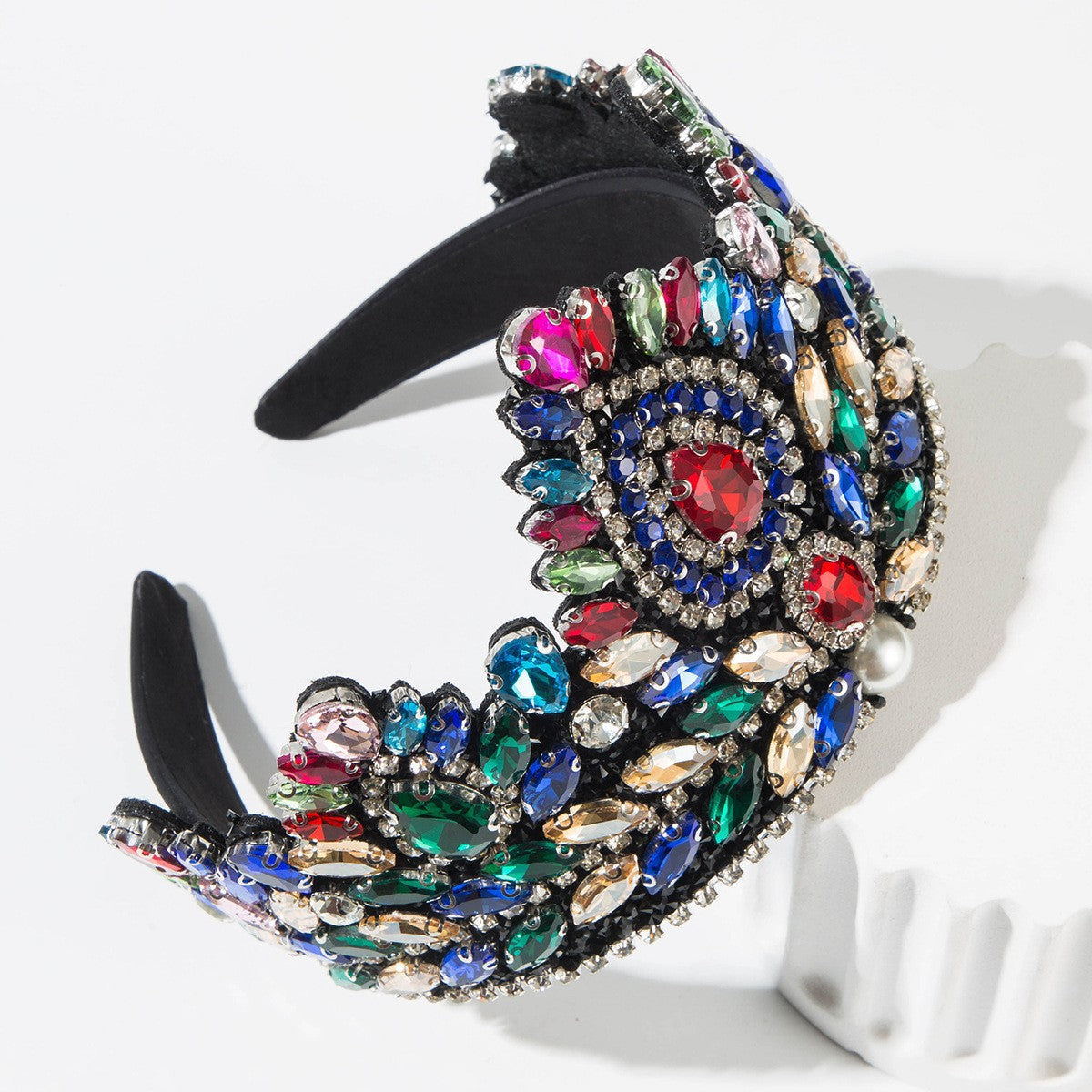 Exaggerated Colorful Glass Crown Headband Fashion Hair Accessory for Women