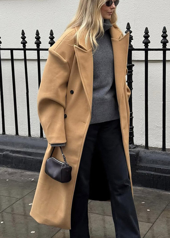 Oversized Wool Blend Coat With Structured Collar