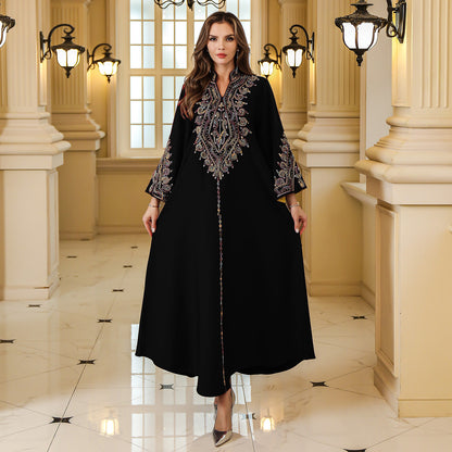 Muslim Abaya Women’s Long Dress with Rope Embroidery