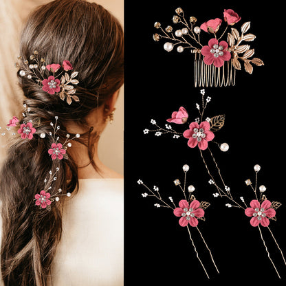 Colorful Floral Bride Wedding Hair Accessories Set