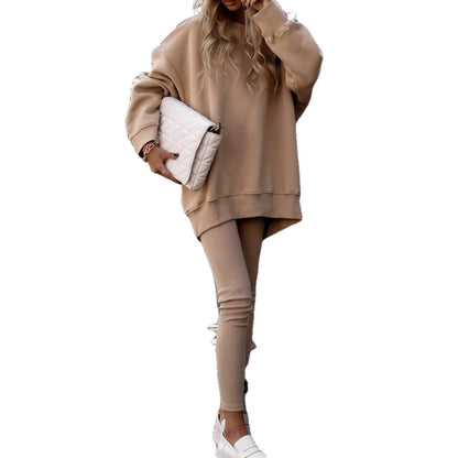 Trendy Casual Women's Hoodie Set Solid Color Comfortable Outfit