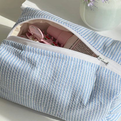 Simple Sreiped Color Block Make Up Bag
