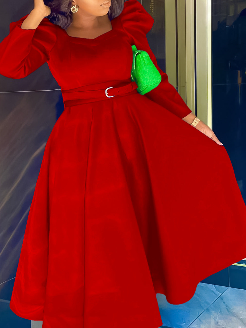 Fashionable Elegant A-Line Dress With Puff Sleeves