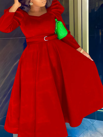 Fashionable Elegant A-Line Dress With Puff Sleeves