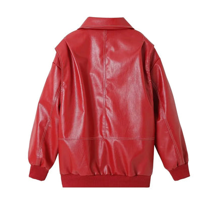 Vintage Splicing Lapel Leather Oversize Jacket