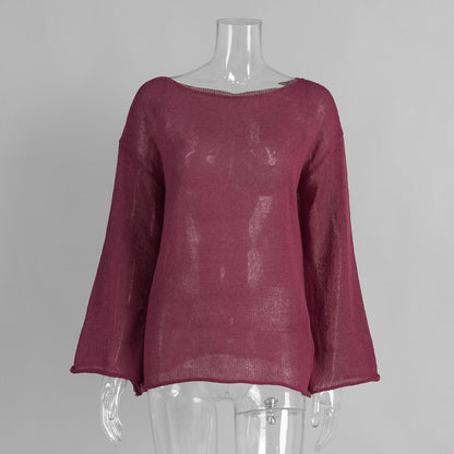 Hollow Knit T-Shirt with Flared Sleeves