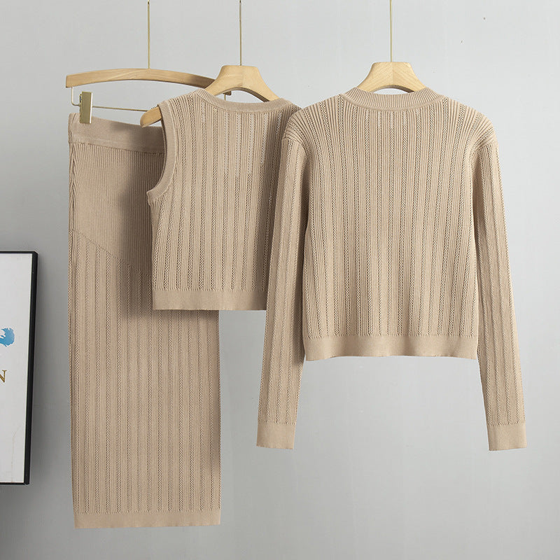 3 Pcs Knit Solid Color Office Suit Set