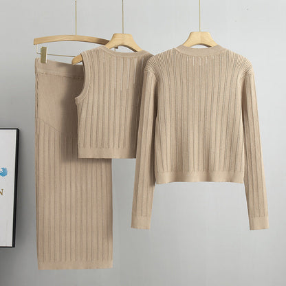3 Pcs Knit Solid Color Office Suit Set