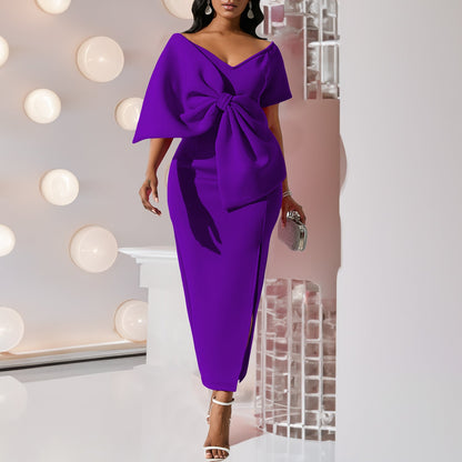 Sexy Bowknot Open-Back Bodycon Maxi Dress