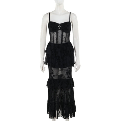 Elegant Black Sheer Maxi Dress with Spaghetti Straps