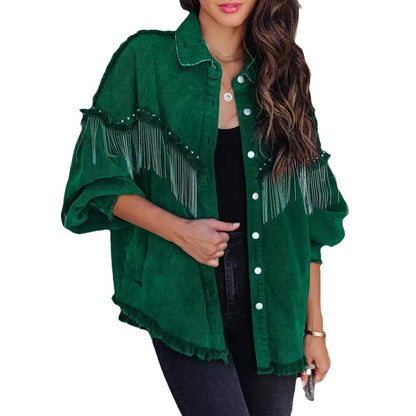 Street Fashion Studded Denim Jacket with Chain - Trendy Casual Outerwear