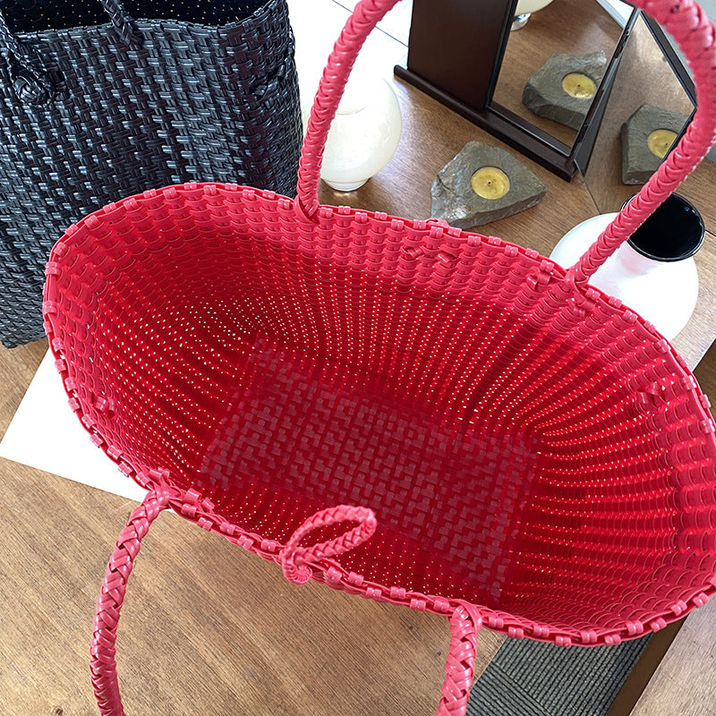 Woven Tote Bag Stylish Casual Beach Bag PVC Material