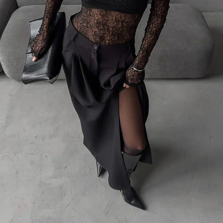 Elegant High-Slit Black Maxi Skirt