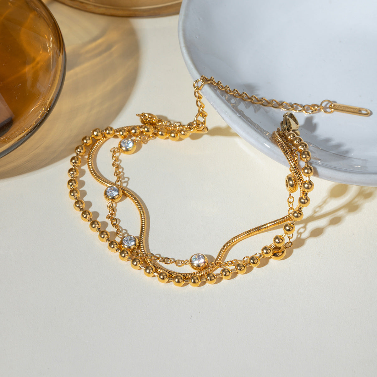 Multi-Layer Gold Plated Rhinestone Chain Bracelet