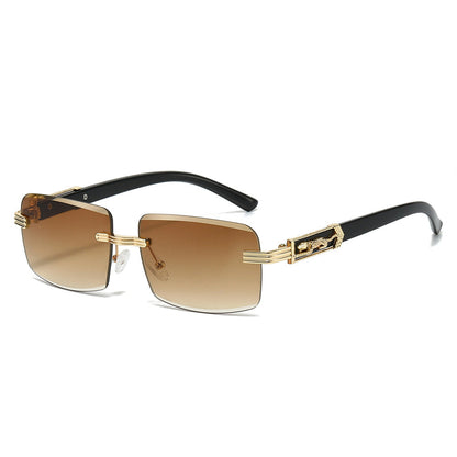 Trendy Square Rimless Sunglasses with Leopard Pattern