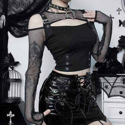 Dark Fashion Shoulder-Baring Long Sleeve Top