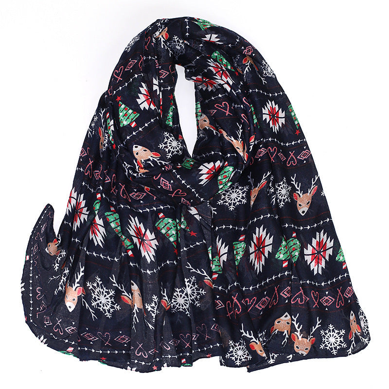 Christmas Theme Cartoon Print Silk Scarf