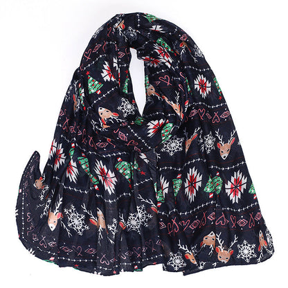 Christmas Theme Cartoon Print Silk Scarf