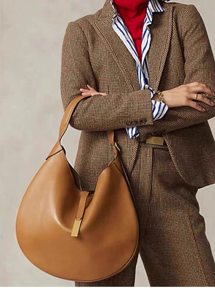 Trendy Suede Splicing Leather Tote Crescent Handbag