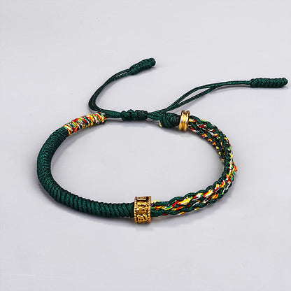 Tibetan Style Bracelet Hand-Woven Diamond Knot Red Rope Bracelet Six-Character Mantra Copper Pearl Red Bracelet