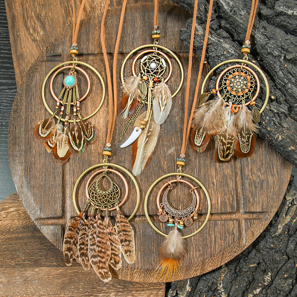 Bohemian Tassel Natural Feather Necklace Ethnic Vintage Jewelry