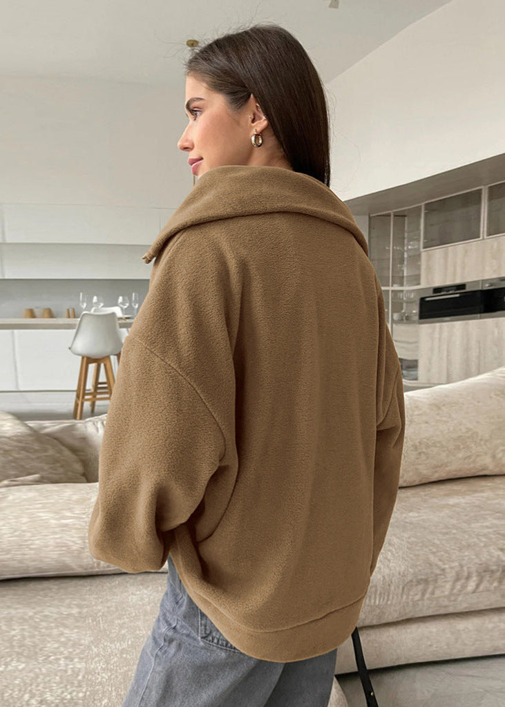 Fleece Quarter Zip Pullover With High Collar